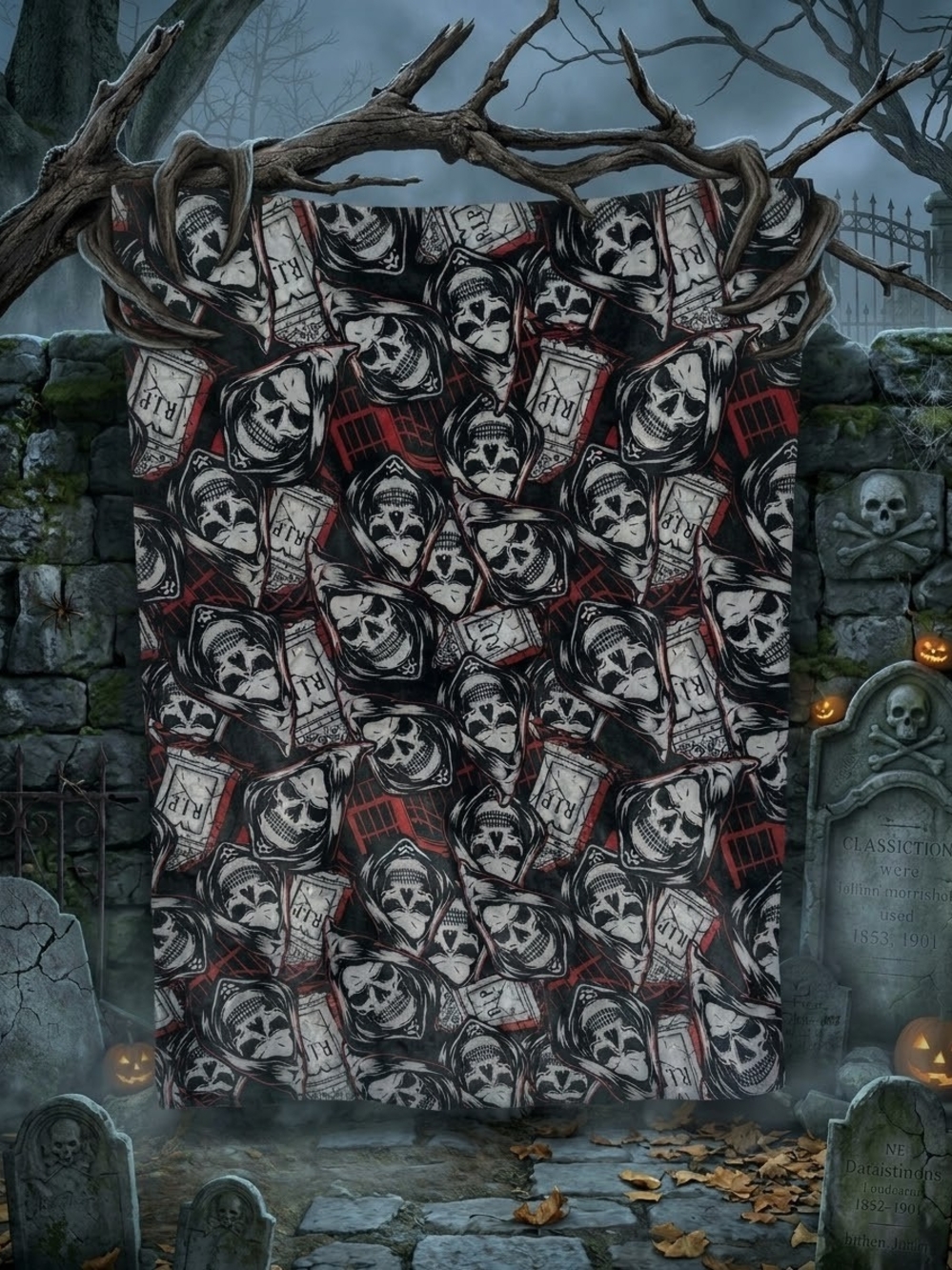 Black And Red Large Skull Halloween Horror Throw Blanket 50 Inch X 77 Inch
